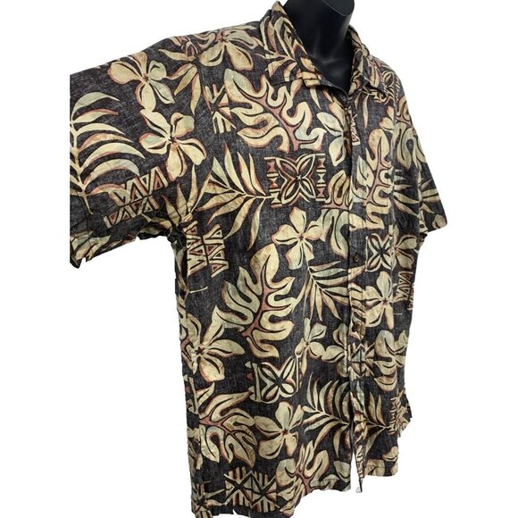 Bishop St Mens Aloha Button Up Short Sleeve Shirt XL Black Brown Floral Hawaii - Picture 4 of 7